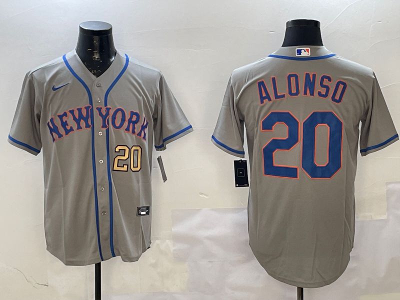 Men New York Mets #20 Alonso Grey Game 2025 Nike MLB Jersey style 5